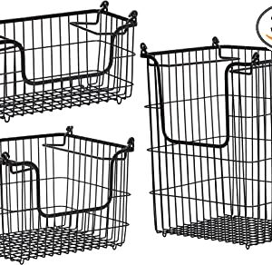 SANNO Wire Metal Basket Bin, Stackable Storage Baskets, Cubby Bins for  Food, Kitchen, Home, Pantry Snack, Vegetable, Laundry Room, Office,  Farmhouse