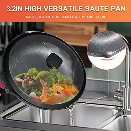 Sensarte 12 inch Nonstick Deep Frying Pan, 5Qt Non-Stick Saute Pan